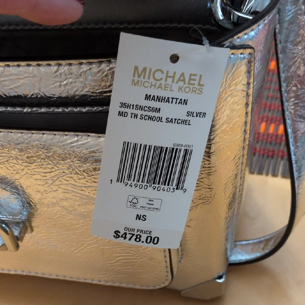 Michael Kors Manhattan Medium Ac Metallic Silver Satchel